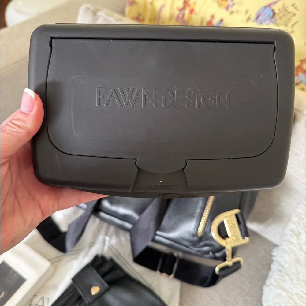Fawn Design Black Leather Backpack with Gold Hardware